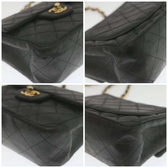 CHANEL Mini Matelasse Chain Flap Shoulder Bag Lamb Skin Black Gold Auth - Picture 16 of 16